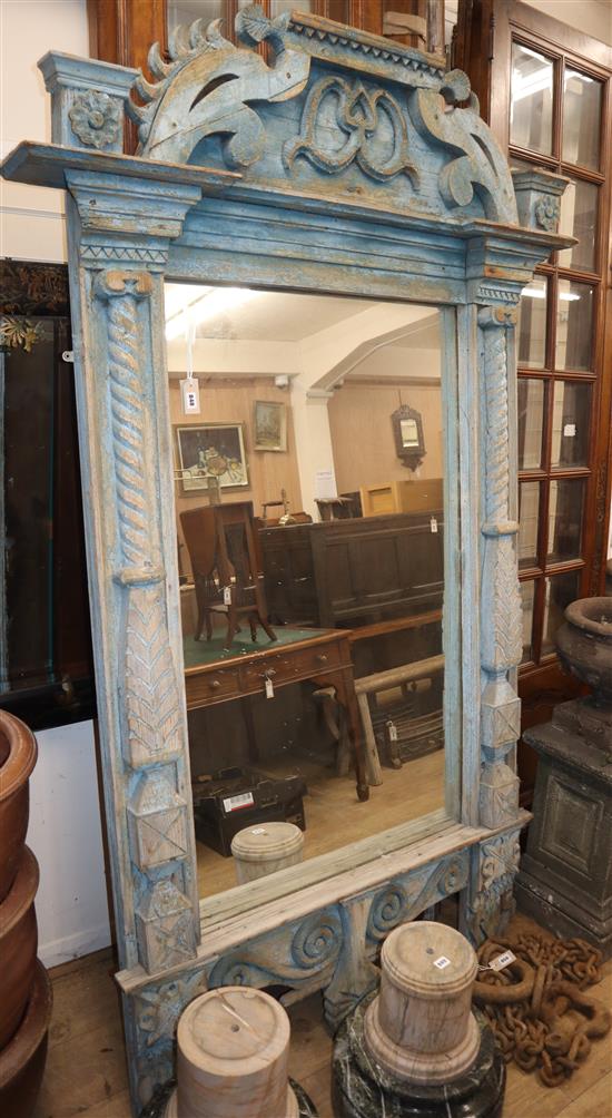 A large carved painted wood overmantel mirror H.230cm